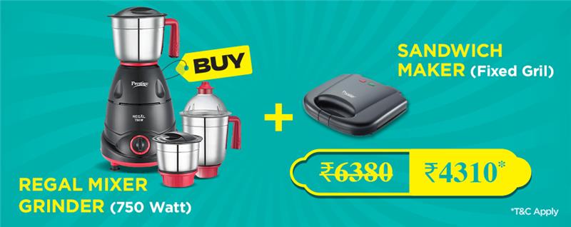 Combo Offer on Prestige Regal Mixer Grinder with Sandwich Maker