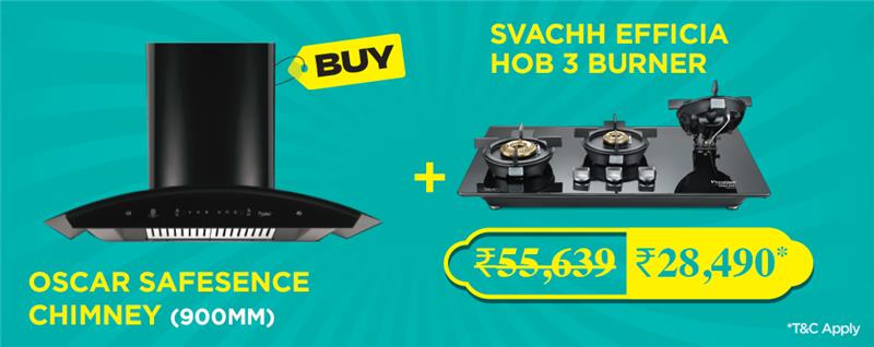 Combo Offer of OSCAR Safesense Chimney with Svachh Effica Hob 3 Burner
