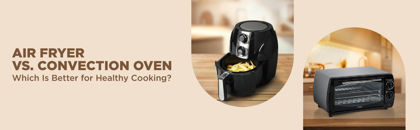 Air fryer vs convection oven: Air fryer and convection oven side by side with fries in the air fryer,